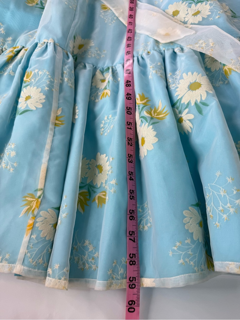 Vintage 60s Sky Blue Prairie Flocked Daisy Floral Ruffled Maxi Dress SMALL EUC - Picture 16 of 16